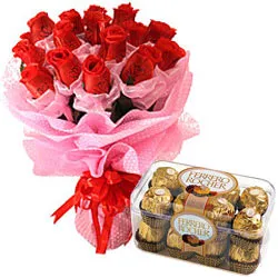 Long Lasting Red Roses Bouquet with Ferrero Rocher Box