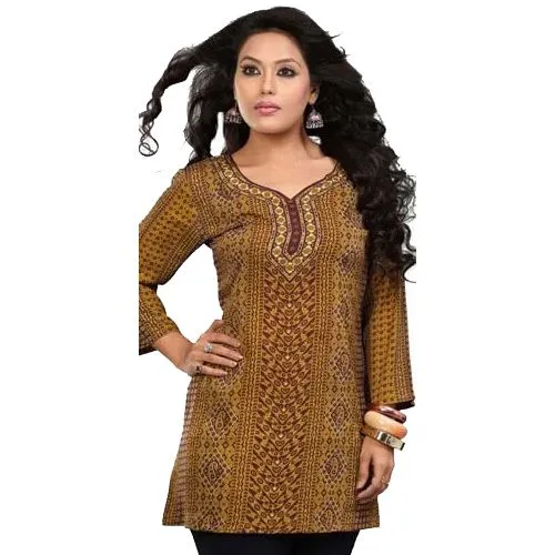 Fascinating Crepe Silk Printed Kurti in Yellow Colour