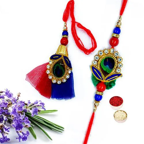 Wonderful Bhaiya Bhabhi Mayur Pankh Rakhi Set