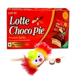 Delicious Choco Pie Box  with Sweet  free Kids Rakhi, Roli Tilak and Chawal