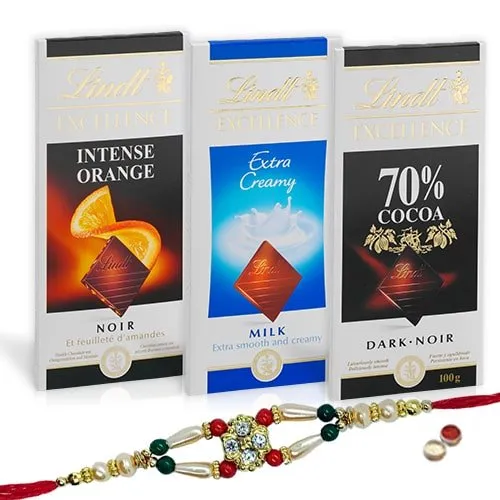 Fantastic Lindt Chocolate Bars with Rakhi Hamper with Everlasting Joy