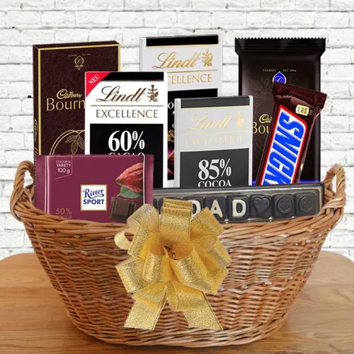 Mouth-Watering Gift Basket of Dark Chocolates for Father