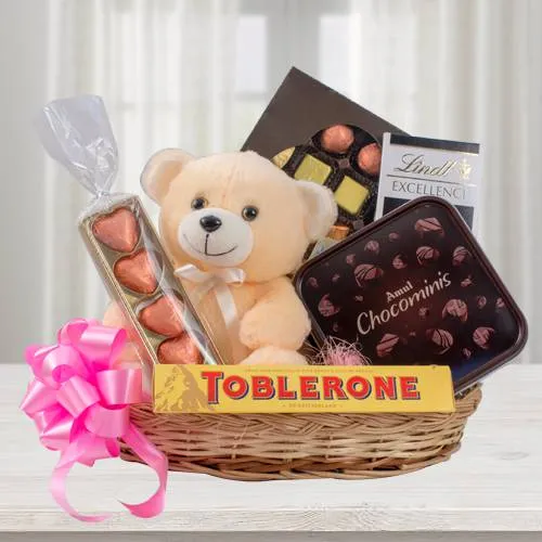 wonderful chocolate gift basket with teddy Delivery in Bangalore - redblooms