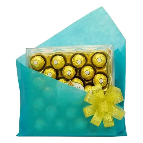 Amazing Ferrero Rocher Chocolates in Blue Tissue Wrap Box