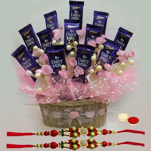 Sweet Memories Chocolates Gift Set with Free 2 Rakhis and Roli Tilak Chawal