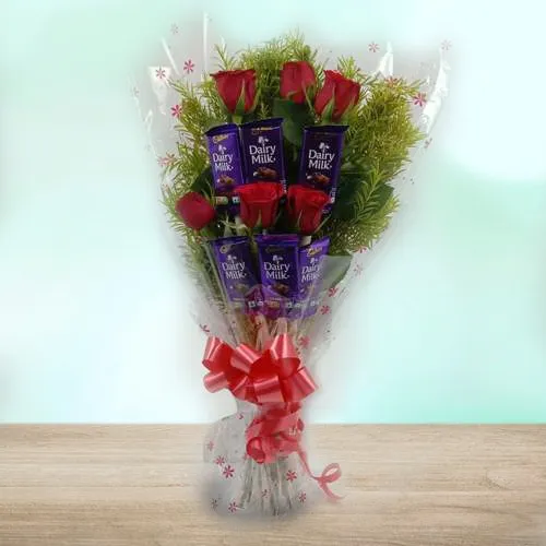 Classic Bunch of Red Roses n Cadbury Dairy Milk Chocolate Bar