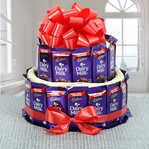 Enticing 2 Tier Arrangement of Cadbury Dairy Milk Chocolates