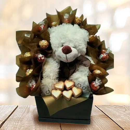 Wonderful Teddy with Handmade Chocolates Arrangement