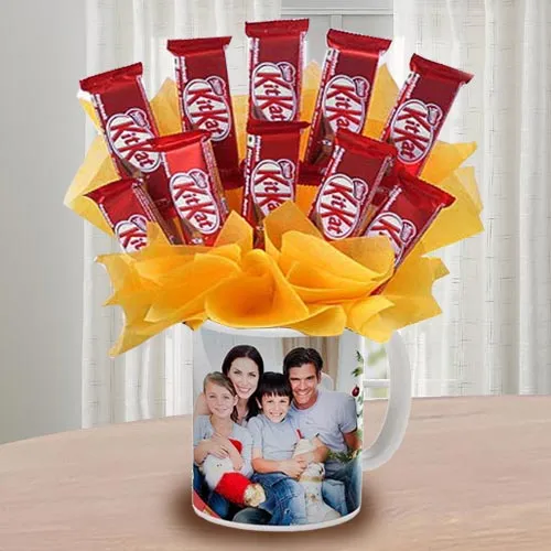 Amazing Kitkat Chocolates Arrangement in Personalized Coffee Mug