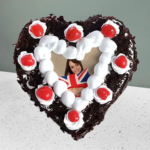 Classic Black Forest Photo Cake in Heart Shape