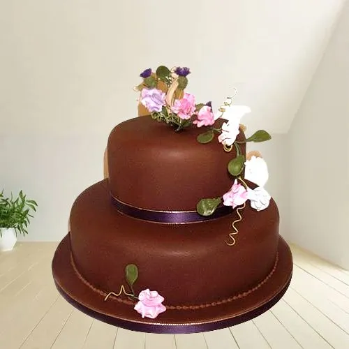 Scrumptious 2 Tier Chocolate Flavor Fondant Cake