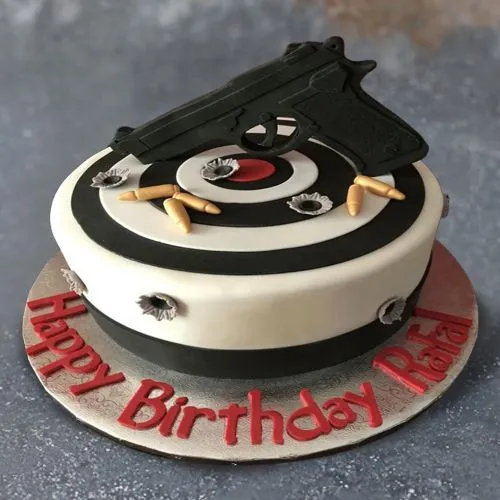 Remarkable Eggless Fondant Chocolate Cake with Gun Topping