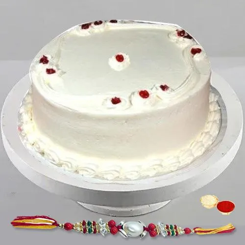 Pamper-of-Pastry 1 Lb Vanilla Cake with Free Rakhi and Roli Tilak Chawal
