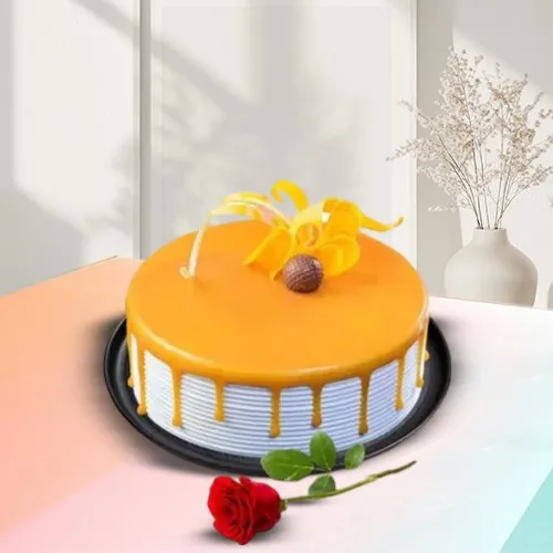 Online Eggless Butter Scotch Cake with Single Rose