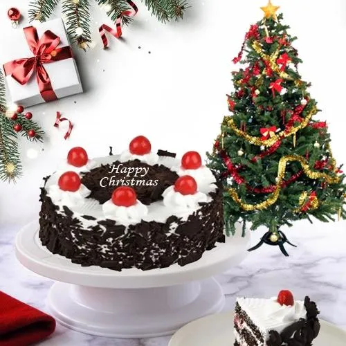 Angelic Black Forest Cake with Christmas Tree