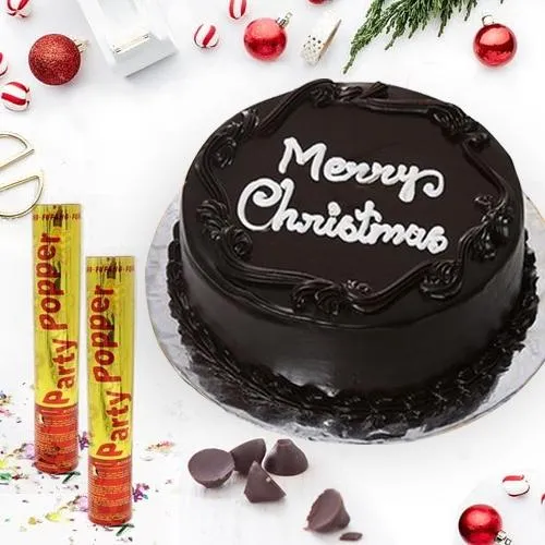 Chocolate-Flavored X mas Cake with Party Poppers