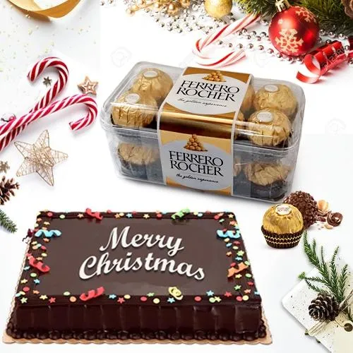 Crunchy Ferrero Rocher N Xmas Chocolate Cake Gift Combo