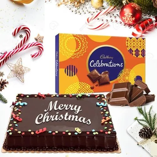 Fresh Baked Merry_Xmas Chocolate Cake with Cadbury Celebration