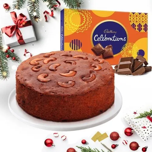 Enticing Dry Plum Cake with Cadbury Celebrations Pack	
