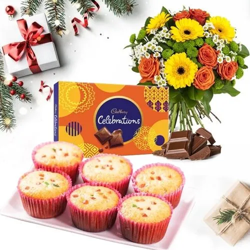 Remarkable Selection of Muffins with Chocolates n Flowers Bouquet	