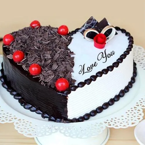 Marvelous Heart Shape Black Forest-Vanilla Fusion Cake for Propose Day