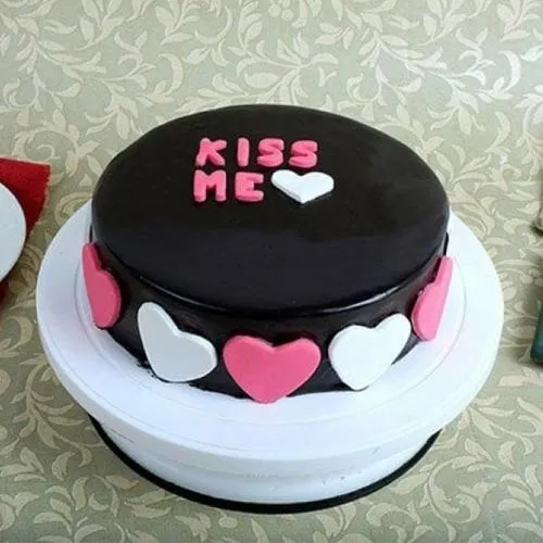 Chocolate-Draped Fondant Cake for Kiss Day