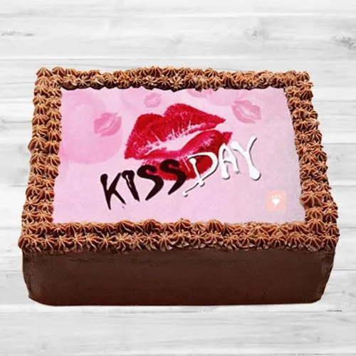 Surprising Kiss Day Special Photo Chocolate Cake
