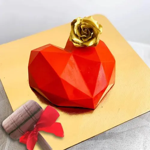 Designer Red Heart Shape Pi�ata Cake with Rose Fondant