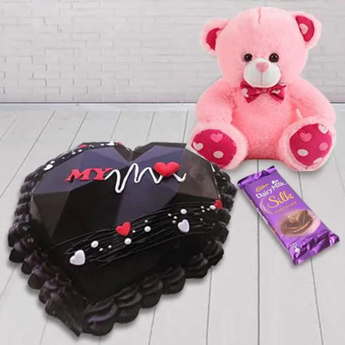 Designer Heartbeat Pi�ata Cake with Teddy n Cadbury Dairy Milk Silk Chocolate Bar
