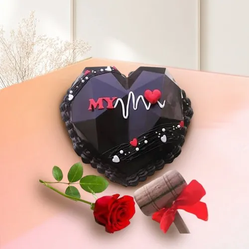 Sumptuous Heart Shape Piata Cake with Single Rose