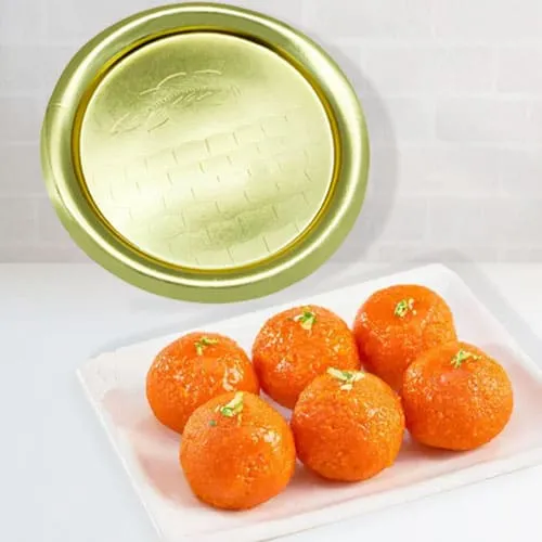 Lovely Pure Ghee Laddu from Haldiram with Golden Plated Thali