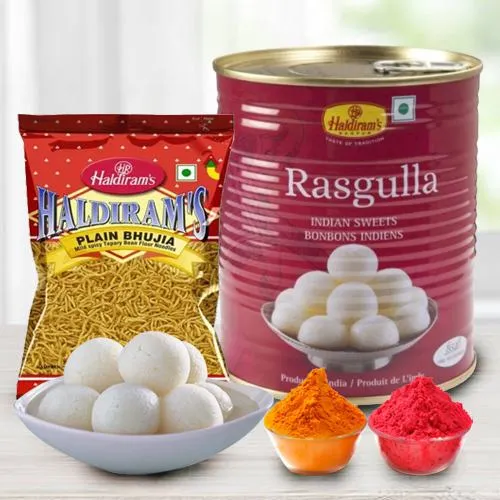 Haldiram Rasgulla with Bhujia from Haldiram