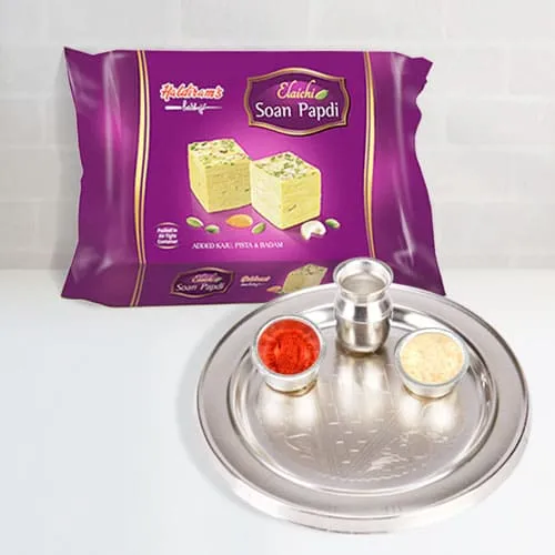 Silver Plated Thali with Soan Papdi from Haldiram