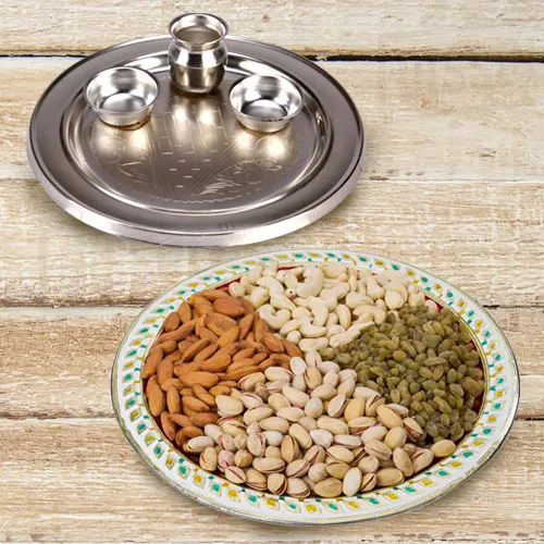 Silver Plated Thali with Assorted Dry Fruits