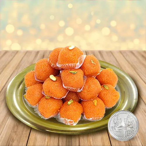 Order Haldirams Ladoo with Gold Plated Thali N Free Coin