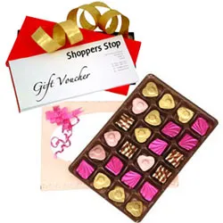 Exquisite Collection of Shoppers Stop Gift Voucher Worth Rs.1000 and 24 Pcs. Home made Assorted Chocolate