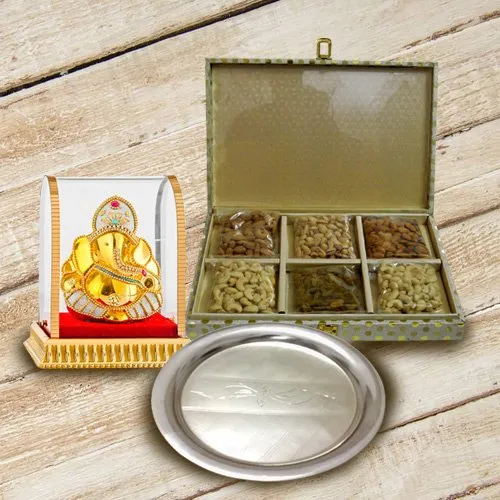 Online Dry Fruits with Silver Plated Thali and Vinayak Murti