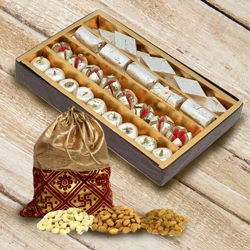 Sending Dry Fruits Potli with Mixed Haldirams Sweets