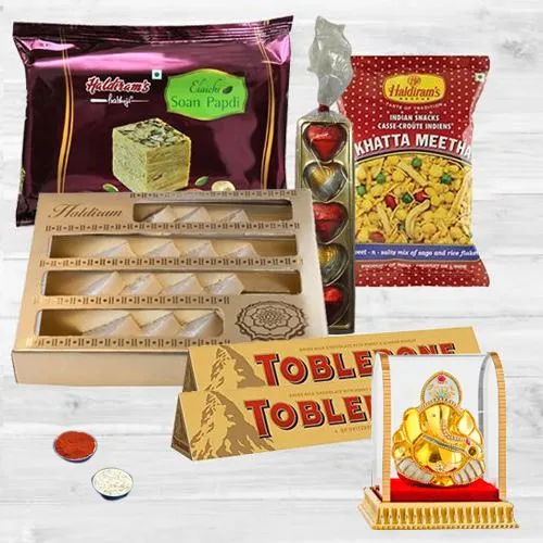 Lovely Bhai Dooj Evening Sweets-Snacks Delight Hamper, Roli Teeka n Chawal