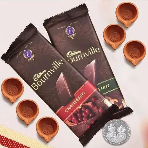 Diwali Gift of Twin Cadbury Bournville with Diya n Free Coin