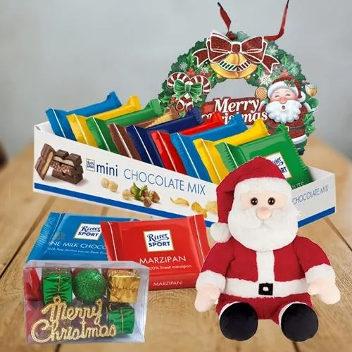 Amazing Ritter Sport Chocos with Santa Claus Soft Toy N Wreath