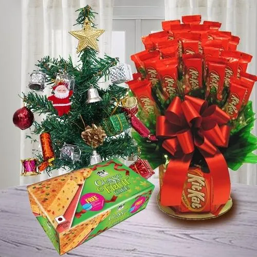 Remarkable Kitkat Bouquet with X-Mas Tree n Fruit Cake