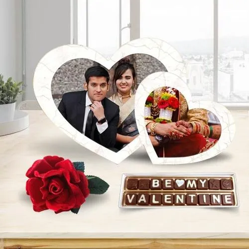 Dazzling V-Day Gift of Photo Frame with Chocolate n Rose		