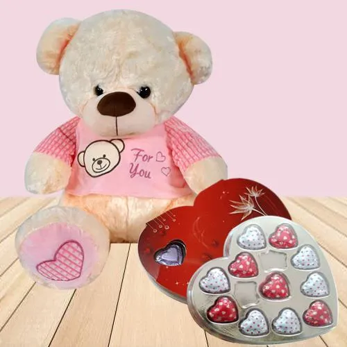 Glamorous For You Teddy n Handmade Heart Chocolates Gift