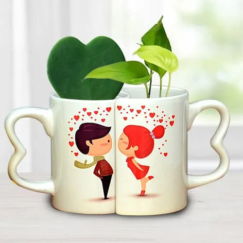 Wonderful Couple Coffee Mug with Hoya Heart n Money Plant