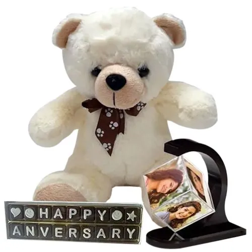 Remarkable Personalized Photo Revolving Stand with Love Teddy N Handmade Chocolate
