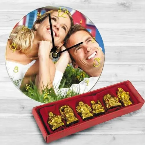 Charming Personalized Photo Wall Clock with Laughing Buddha