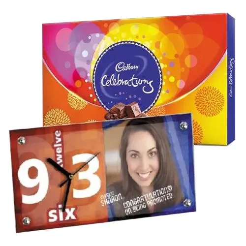 Attractive Personalized Photo Table Clock n Cadbury Celebrations