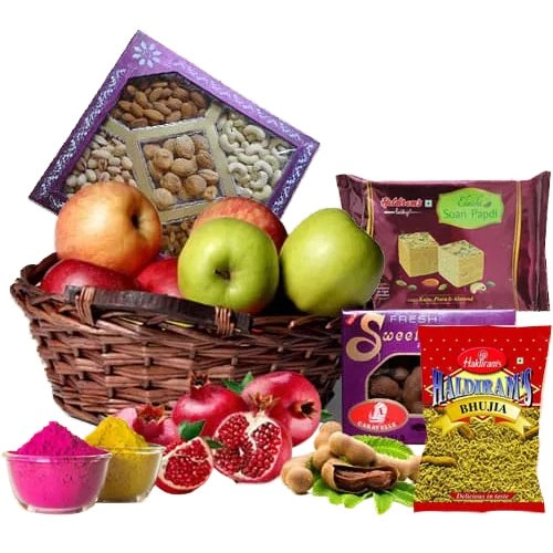Blissful Fresh Fruits n Assortments Gift Basket for Holi