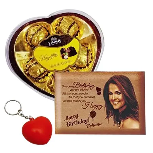 Mesmerizing Personalized Love Frame, Heart Key Ring n Sapphire Chocolates